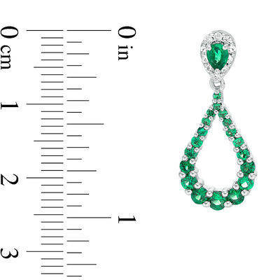 Pear-Shaped Lab-Created Emerald and White Sapphire Frame Teardrop Earrings in Sterling Silver