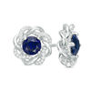 5.0mm Lab-Created Blue Sapphire and 0.145 CT. T.W. Diamond Loose Braided Frame Stud Earrings in 10K White Gold