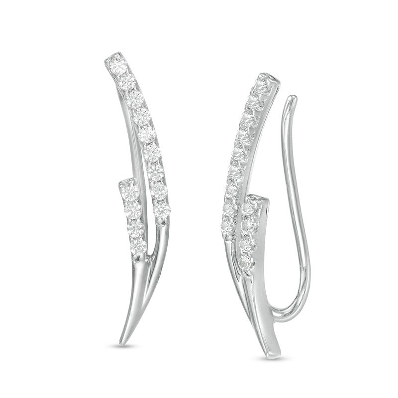 Lab-Created White Sapphire Pointed Double Row Curve Crawler Earrings in Sterling Silver|Peoples Jewellers