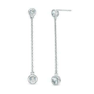 Bezel-Set Aquamarine Linear Drop Earrings in Sterling Silver