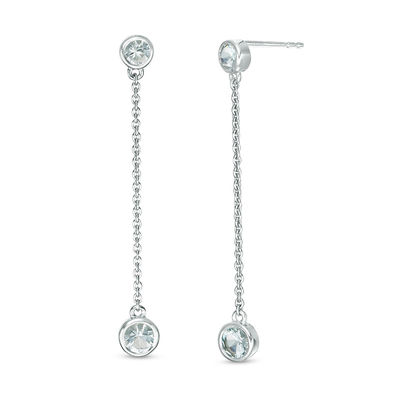 Bezel-Set Aquamarine Linear Drop Earrings in Sterling Silver