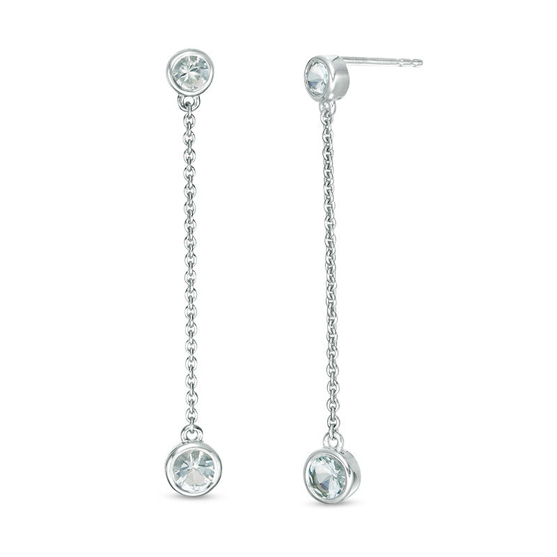 Bezel-Set Aquamarine Linear Drop Earrings in Sterling Silver|Peoples Jewellers