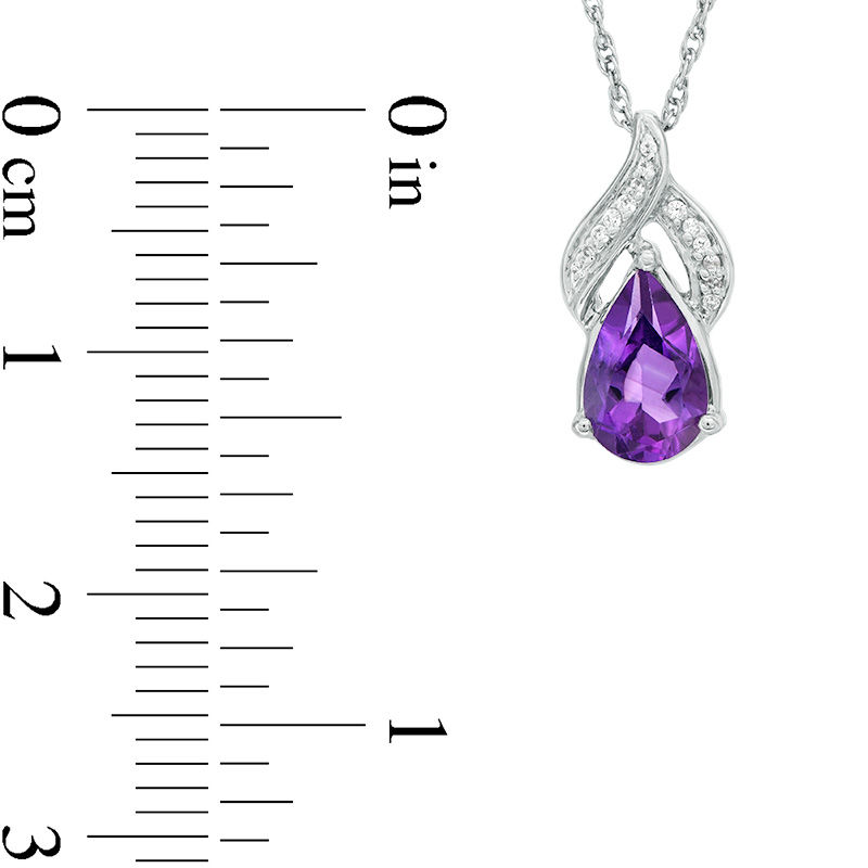 Pear-Shaped Amethyst and Diamond Accent Flame Drop Pendant in Sterling Silver