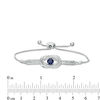 5.0mm Lab-Created Blue Sapphire and 0.085 CT. T.W. Diamond Loop Knot Frame Bolo Bracelet in Sterling Silver - 9.5"