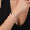 5.0mm Lab-Created Blue Sapphire and 0.085 CT. T.W. Diamond Loop Knot Frame Bolo Bracelet in Sterling Silver - 9.5"