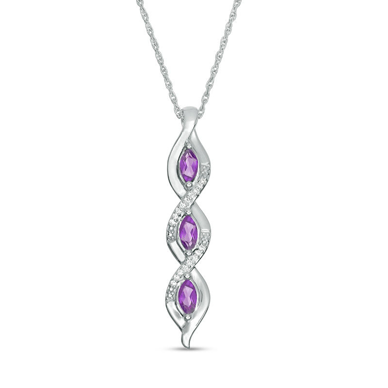Marquise Amethyst and 0.04 CT. T.W. Diamond Cascading Frame Triple Drop Pendant in Sterling Silver|Peoples Jewellers