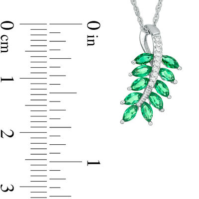 Marquise Lab-Created Emerald and Diamond Accent Leaf Pendant in Sterling Silver