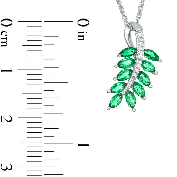 Marquise Lab-Created Emerald and Diamond Accent Leaf Pendant in Sterling Silver