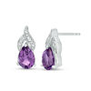 Thumbnail Image 1 of Pear-Shaped Amethyst and Diamond Accent Flame Drop Earrings in Sterling Silver