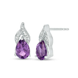 Pear-Shaped Amethyst and Diamond Accent Flame Drop Earrings in Sterling Silver