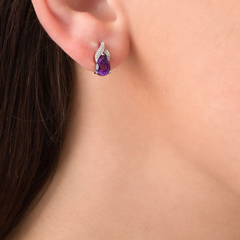Pear-Shaped Amethyst and Diamond Accent Flame Drop Earrings in Sterling Silver|Peoples Jewellers