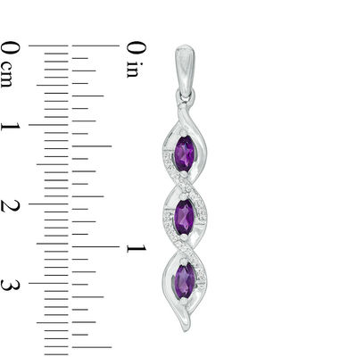 Marquise Amethyst and 0.086 CT. T.W. Diamond Cascading Frame Triple Drop Earrings in Sterling Silver