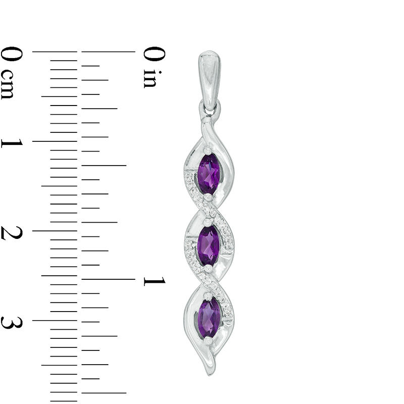 Marquise Amethyst and 0.086 CT. T.W. Diamond Cascading Frame Triple Drop Earrings in Sterling Silver