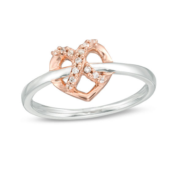 0.065 CT. T.W. Diamond Infinity Knot Heart Ring in Sterling Silver and 10K Rose Gold