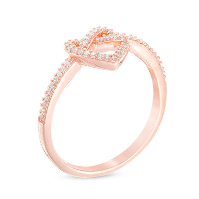 0.145 CT. T.W. Diamond Love Knot Heart Ring in Sterling Silver with 14K Rose Gold Plate