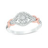 Thumbnail Image 0 of 0.18 CT. T.W. Diamond Frame Infinity Knot Shank Promise Ring in Sterling Silver and 10K Rose Gold