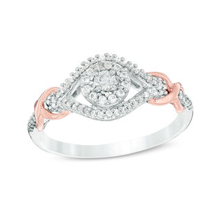 0.18 CT. T.W. Diamond Frame Infinity Knot Shank Promise Ring in Sterling Silver and 10K Rose Gold