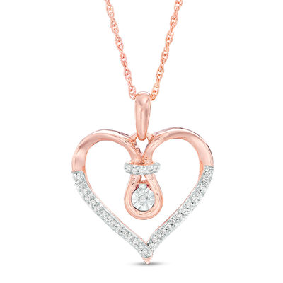 0.086 CT. T.W. Diamond Love Knot Heart Pendant in 10K Rose Gold