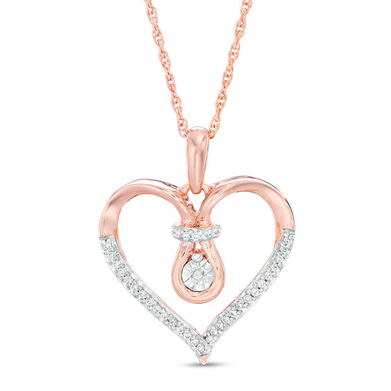 0.086 CT. T.W. Diamond Love Knot Heart Pendant in 10K Rose Gold