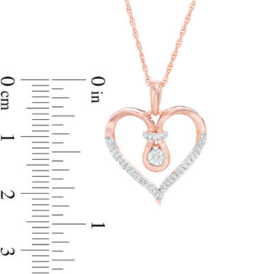 0.086 CT. T.W. Diamond Love Knot Heart Pendant in 10K Rose Gold