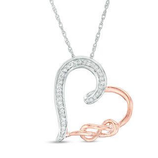 0.065 CT. T.W. Diamond Infinity Knot Tilted Heart Pendant in Sterling Silver and 10K Rose Gold