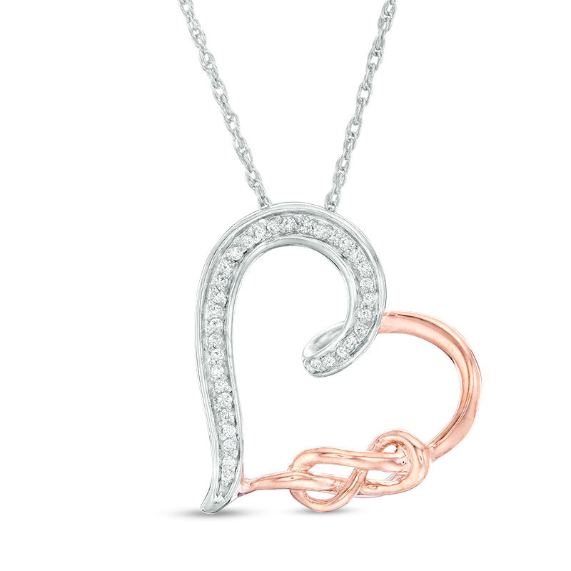 0.065 CT. T.W. Diamond Infinity Knot Tilted Heart Pendant in Sterling Silver and 10K Rose Gold|Peoples Jewellers