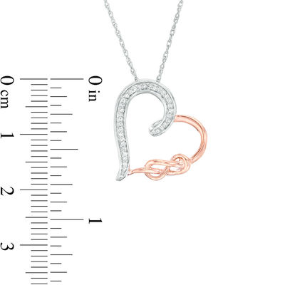 0.065 CT. T.W. Diamond Infinity Knot Tilted Heart Pendant in Sterling Silver and 10K Rose Gold