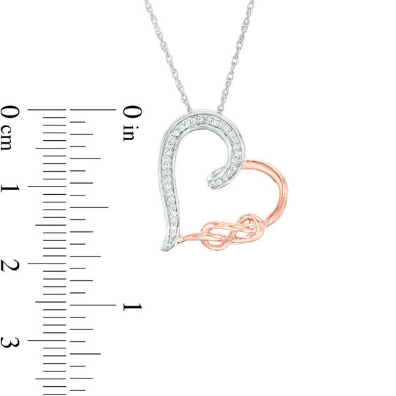 0.065 CT. T.W. Diamond Infinity Knot Tilted Heart Pendant in Sterling Silver and 10K Rose Gold