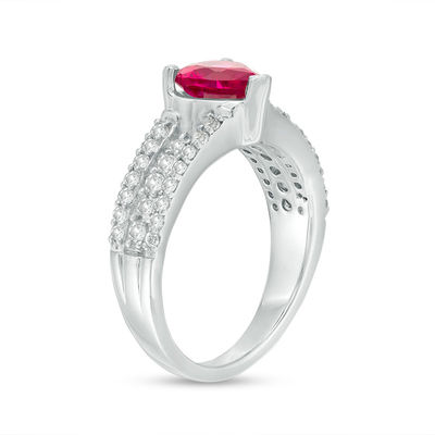 7.0mm Heart-Shaped Lab-Created Ruby and White Sapphire Multi-Row Ring in Sterling Silver