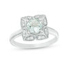 6.0mm Aquamarine and Lab-Created White Sapphire Ornate Flower Frame Ring in Sterling Silver