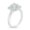 6.0mm Aquamarine and Lab-Created White Sapphire Ornate Flower Frame Ring in Sterling Silver