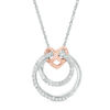 0.18 CT. T.W. Diamond Infinity Heart and Double Circle Pendant in Sterling Silver and 10K Rose Gold