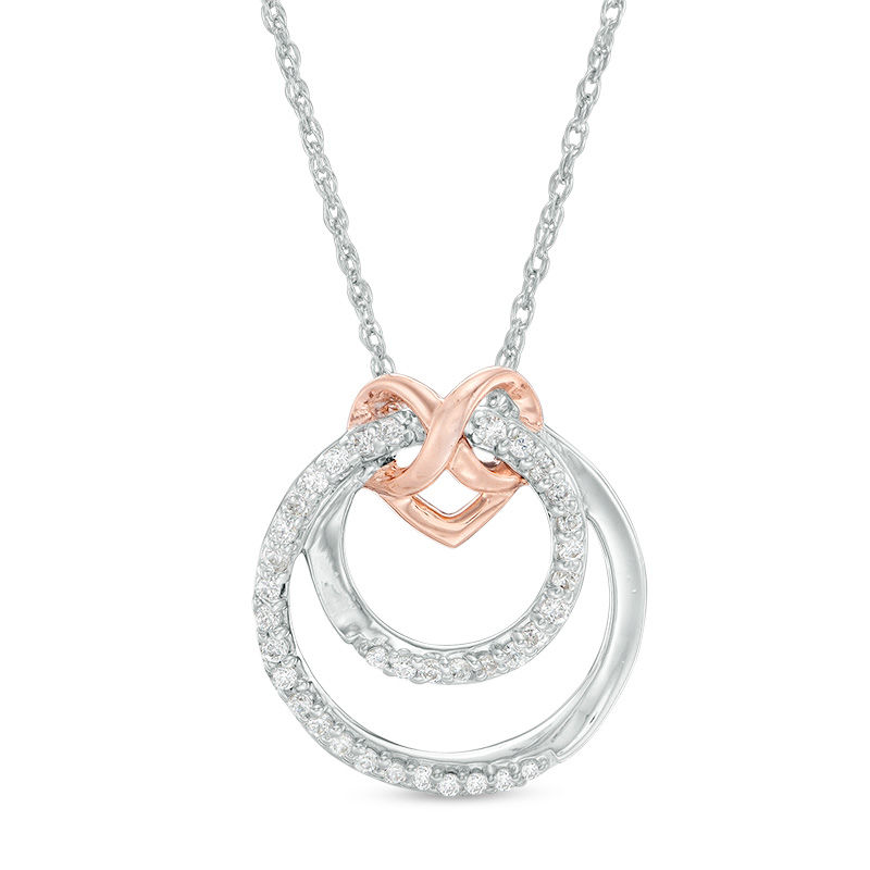 0.18 CT. T.W. Diamond Infinity Heart and Double Circle Pendant in Sterling Silver and 10K Rose Gold|Peoples Jewellers
