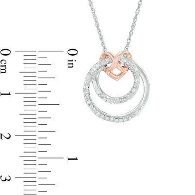 0.18 CT. T.W. Diamond Infinity Heart and Double Circle Pendant in Sterling Silver and 10K Rose Gold