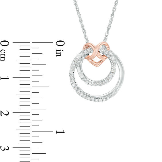 0.18 CT. T.W. Diamond Infinity Heart and Double Circle Pendant in Sterling Silver and 10K Rose Gold