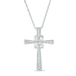 0.087 CT. T.W. Diamond Infinity Knot Cross Pendant in Sterling Silver