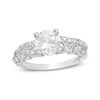 Thumbnail Image 0 of 7.0mm Lab-Created White Sapphire and 0.086 CT. T.W. Diamond Leaves Ring in Sterling Silver