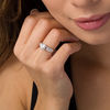 Thumbnail Image 1 of 7.0mm Lab-Created White Sapphire and 0.086 CT. T.W. Diamond Leaves Ring in Sterling Silver
