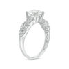 Thumbnail Image 2 of 7.0mm Lab-Created White Sapphire and 0.086 CT. T.W. Diamond Leaves Ring in Sterling Silver