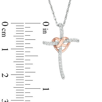 0.085 CT. T.W. Diamond Infinity Heart Cross Pendant in Sterling Silver and 10K Rose Gold