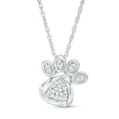 0.04 CT. T.W. Diamond Love Knot Dog Paw Print Pendant in Sterling Silver