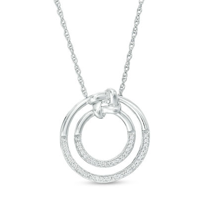 0.086 CT. T.W. Diamond Love Knot Double Circle Pendant in Sterling Silver