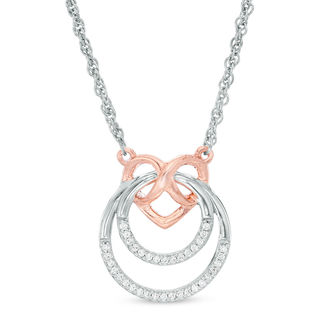 0.086 CT. T.W. Diamond Infinity Heart and Double Circle Necklace in Sterling Silver and 10K Rose Gold - 17.41"