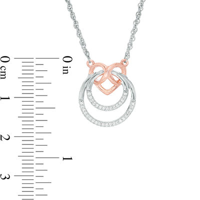 0.086 CT. T.W. Diamond Infinity Heart and Double Circle Necklace in Sterling Silver and 10K Rose Gold - 17.41"