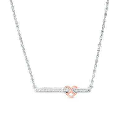 CT. T.W. Diamond Infinity Heart Bar Necklace in Sterling Silver and 10K Rose Gold