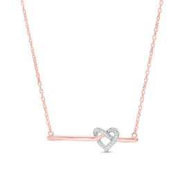 0.04 CT. T.W. Diamond Love Knot Heart Bar Necklace in 10K Rose Gold - 16.37&quot;
