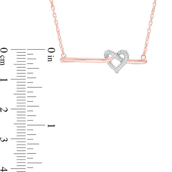 0.04 CT. T.W. Diamond Love Knot Heart Bar Necklace in 10K Rose Gold - 16.37"