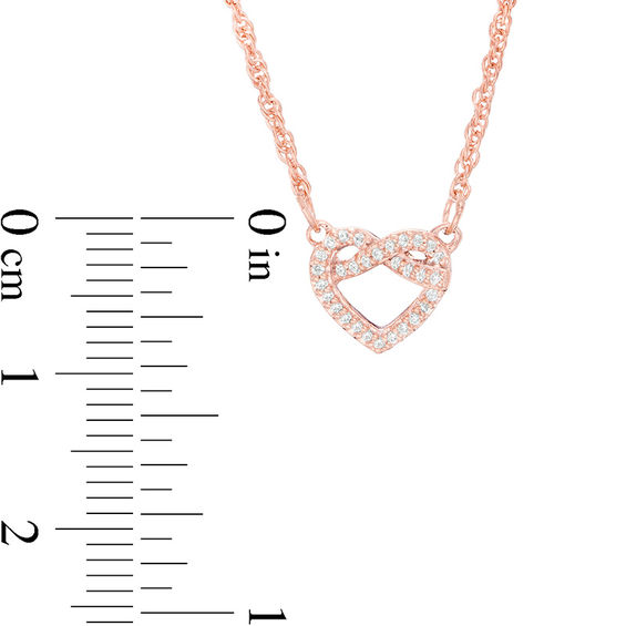 0.066 CT. T.W. Diamond Love Knot Heart Necklace in 10K Rose Gold - 17.6"