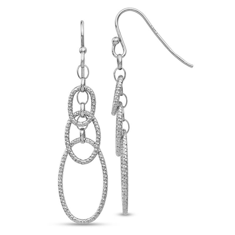 Diamond-Cut Layered Oval Drop Earrings in Sterling Silver|Peoples Jewellers