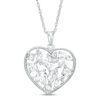 Thumbnail Image 0 of Multi-Shape Lab-Created White Sapphire Cluster Vintage-Style Frame Heart Pendant in Sterling Silver